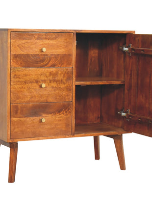 Kastanienholz-Würfelschrank mit Messing-Intarsien