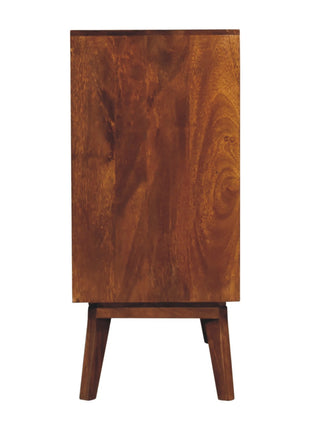 Kastanienholz-Würfelschrank mit Messing-Intarsien