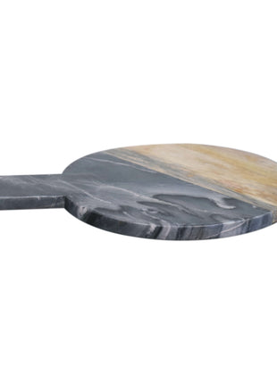 Rundes Schneidebrett aus schwarzem Marmor, Terrazzo und Mangoholz
