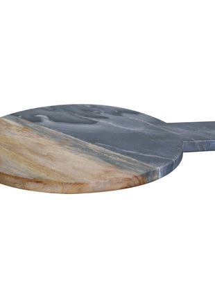 Rundes Schneidebrett aus schwarzem Marmor, Terrazzo und Mangoholz