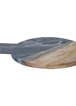 Rundes Schneidebrett aus schwarzem Marmor, Terrazzo und Mangoholz