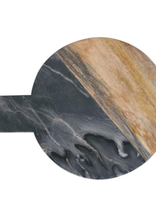 Rundes Schneidebrett aus schwarzem Marmor, Terrazzo und Mangoholz