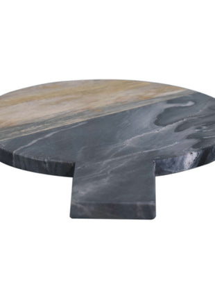 Rundes Schneidebrett aus schwarzem Marmor, Terrazzo und Mangoholz