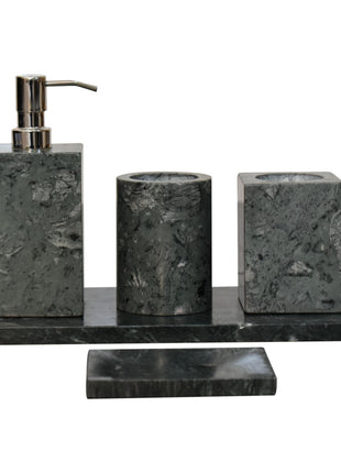 5er-Set Badezimmer-Set aus grünem Marmor