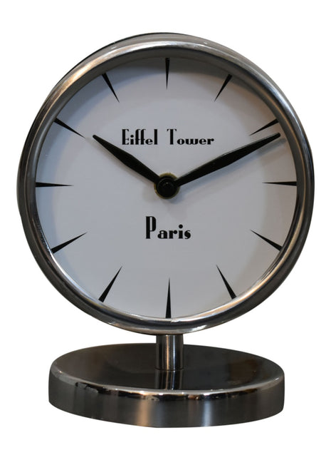Chrome Table Clock with White Face