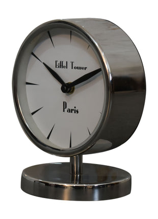 Chrome Table Clock with White Face