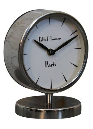 Chrome Table Clock with White Face