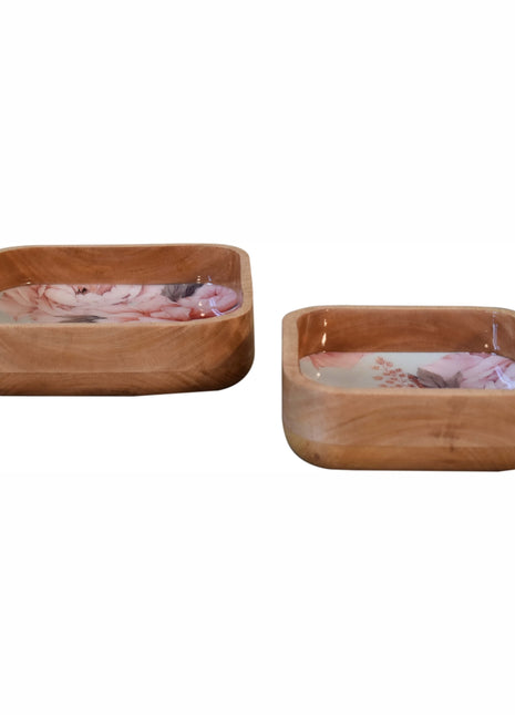 Pink Floral Square Bowl Set of 2