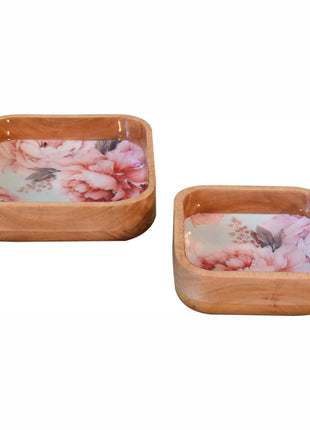 Pink Floral Square Bowl Set of 2