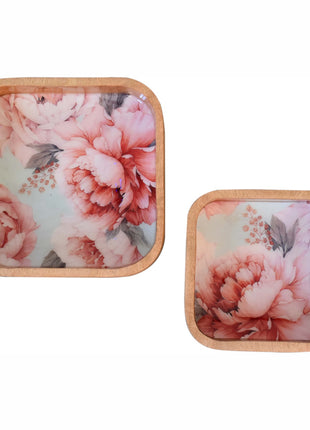 Pink Floral Square Bowl Set of 2