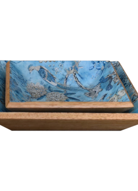 Lacquered Blue Bird Platter Set