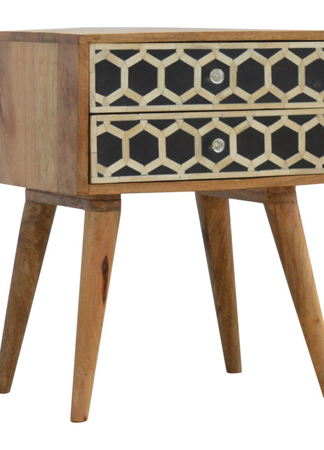 Bone Inlay Bedside with 2 Drawers