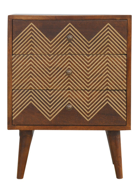 3 Drawer Brass Chevron Bedside