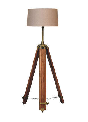 Wooden Brass Teak Floor Lamp