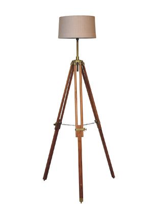 Wooden Brass Teak Floor Lamp