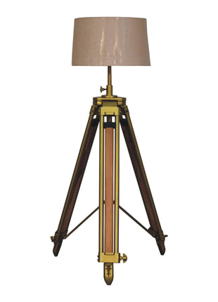 Brass Plated and Wooden Floor Lamp