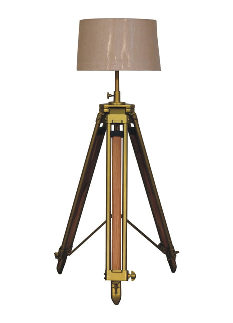 Brass Plated and Wooden Floor Lamp