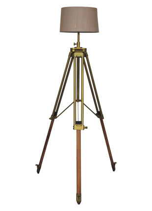 Brass Plated and Wooden Floor Lamp