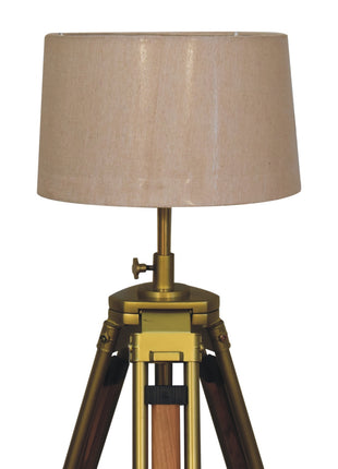 Brass Plated and Wooden Floor Lamp