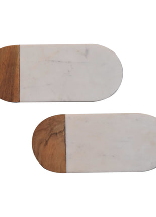 White Marble and Wood Chopping Board