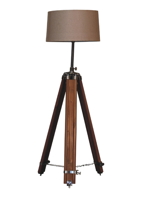 Chrome x Wood Teak Floor Lamp