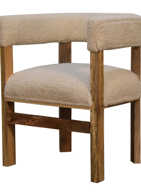 Cream Boucle Solid Wood Chair