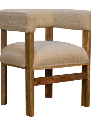 Cream Boucle Solid Wood Chair