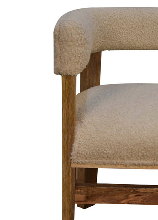 Cream Boucle Solid Wood Chair