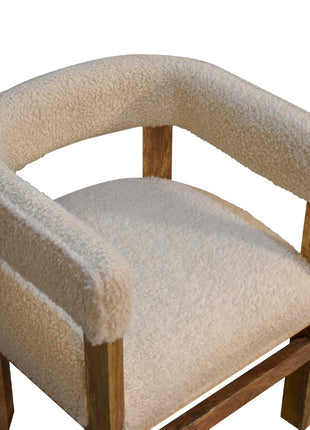 Cream Boucle Solid Wood Chair