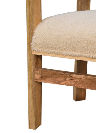Cream Boucle Solid Wood Chair