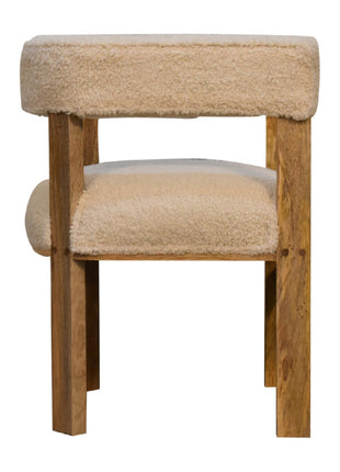 Cream Boucle Solid Wood Chair