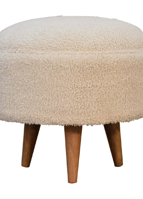 Cream Boucle Rounded Footstool
