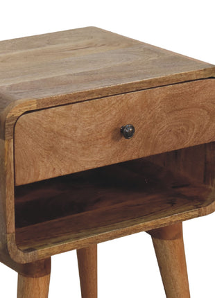 Curved Oak-ish Open Bedside