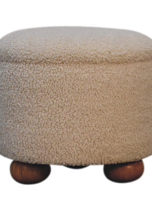 Cremefarbener Bouclé-Fußhocker mit Stauraum
