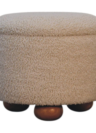 Cremefarbener Bouclé-Fußhocker mit Stauraum