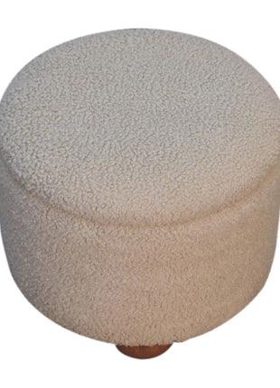 Cremefarbener Bouclé-Fußhocker mit Stauraum