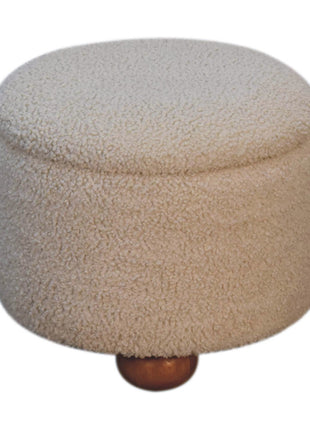 Cremefarbener Bouclé-Fußhocker mit Stauraum