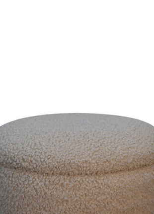 Cremefarbener Bouclé-Fußhocker mit Stauraum