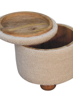 Cremefarbener Bouclé-Fußhocker mit Stauraum