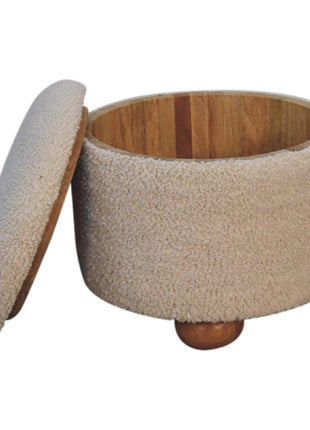 Cremefarbener Bouclé-Fußhocker mit Stauraum