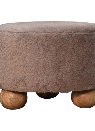 Mocha Faux Fur Round Ball Footstool