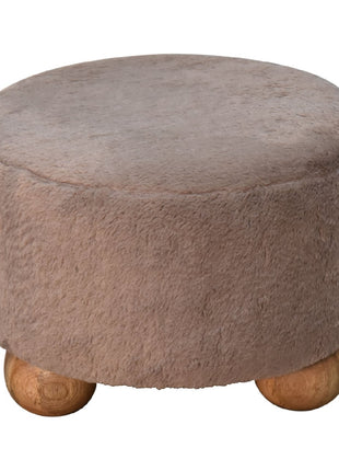 Mocha Faux Fur Round Ball Footstool