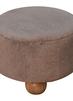 Mocha Faux Fur Round Ball Footstool