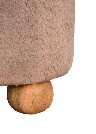 Mocha Faux Fur Round Ball Footstool
