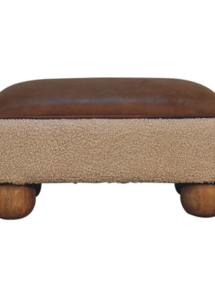 Vintage Leather Boucle Ball Footstool