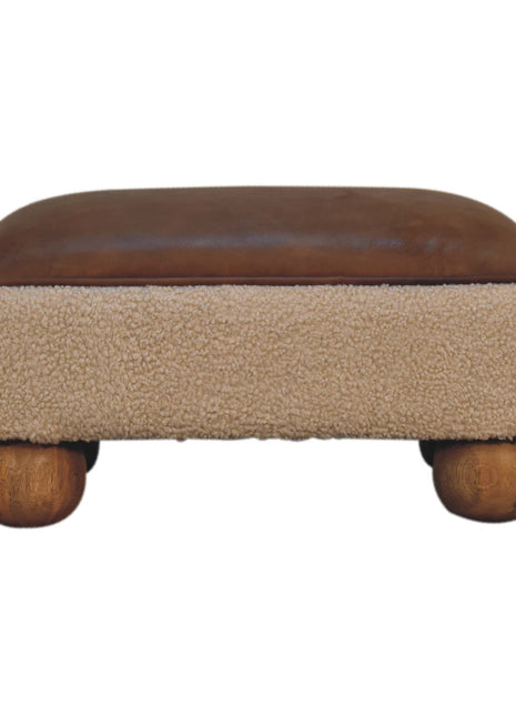 Vintage Leather Boucle Ball Footstool