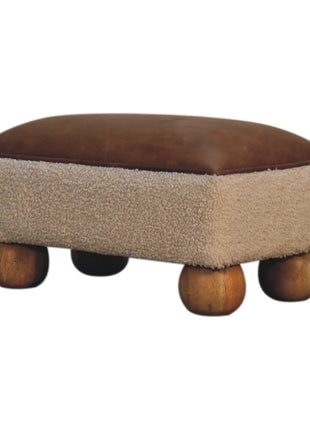Vintage Leather Boucle Ball Footstool