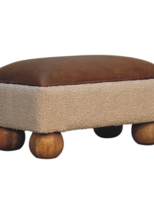 Vintage Leather Boucle Ball Footstool