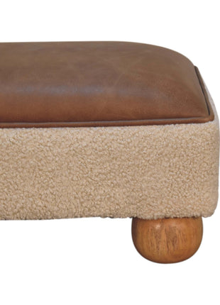 Vintage Leather Boucle Ball Footstool