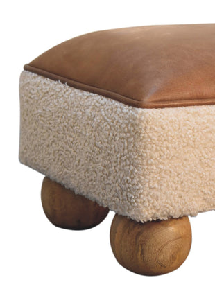 Vintage Leather Boucle Ball Footstool
